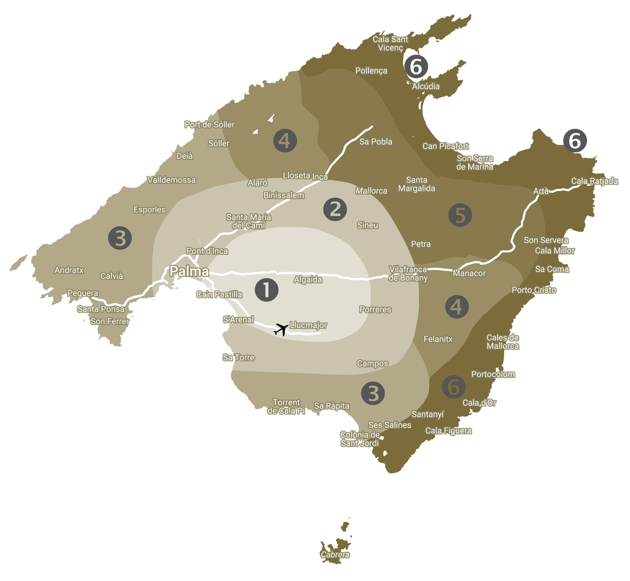 Mapa de zonas de Mallorca 2026